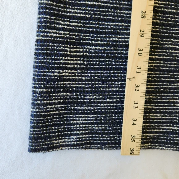 Tweed Fall Sheath Dress Navy Blue White Stripes Sleeveless Fringe Paris Size 10 - Picture 17 of 17